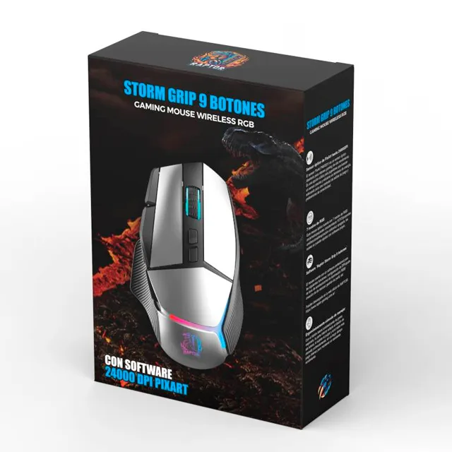 Mouse Raptor Storm Grip White Wireless 9 botones Retroiluminado 24000 DPI — foto 3