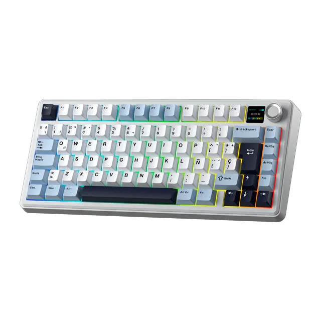 Teclado Aula F75 Max Blue White Purple Wireless 75% RGB Switch Reaper