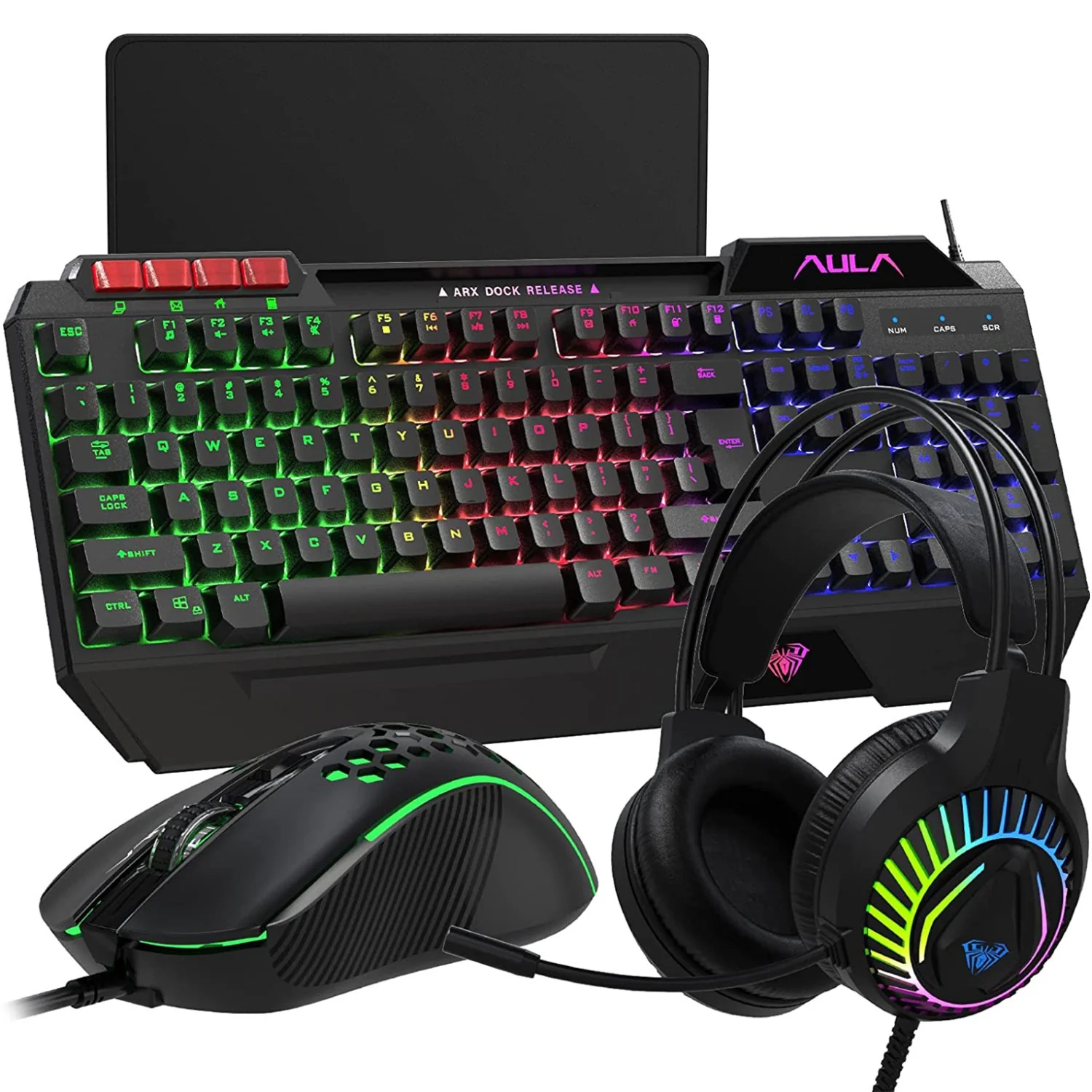 Combo Gamer 4 en 1 Aula T650 Teclado Mouse Auriculares Mousepad