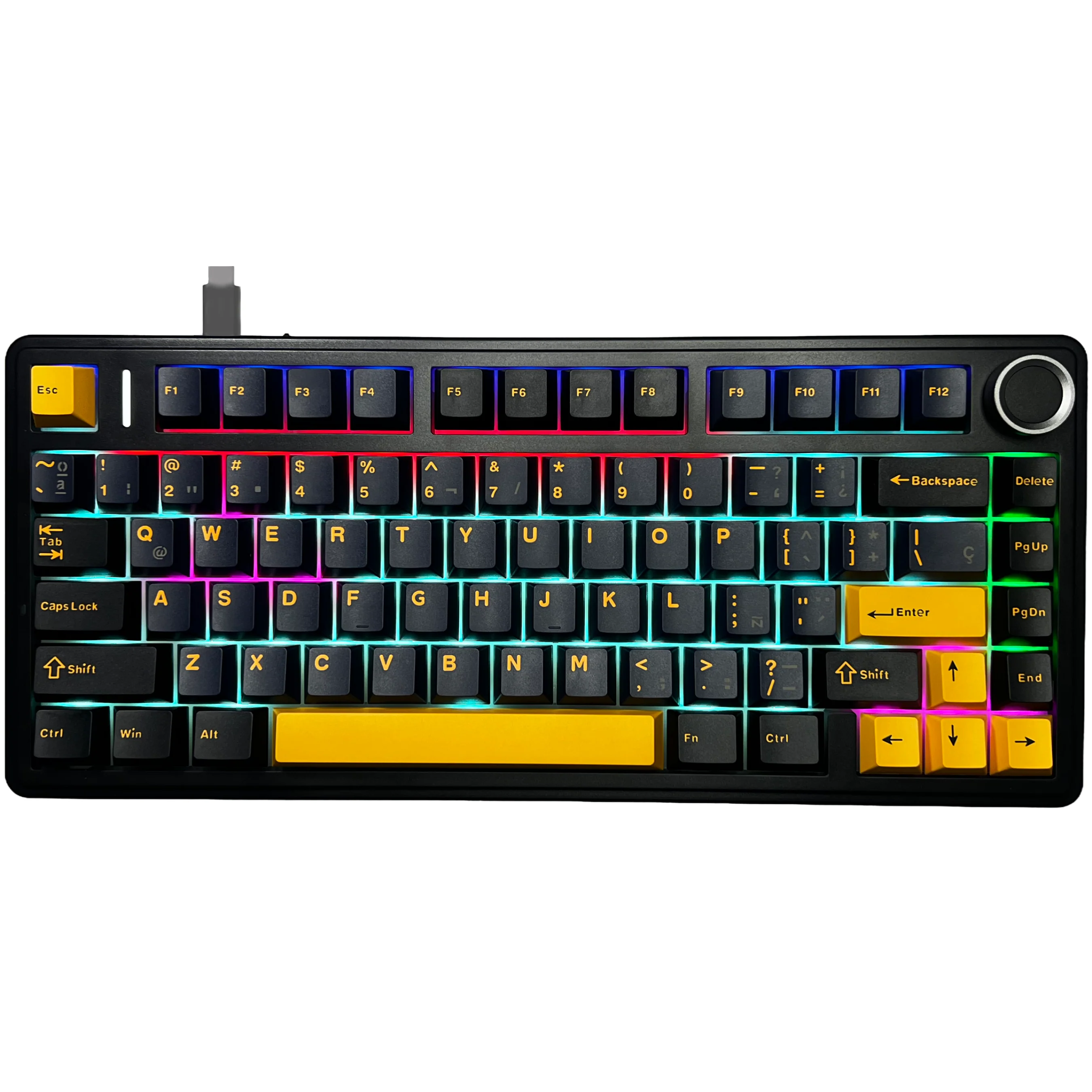 Teclado Aula F75 Wired Black Organge Blue Mecánico 75% Rainbow RGB Switch Pink