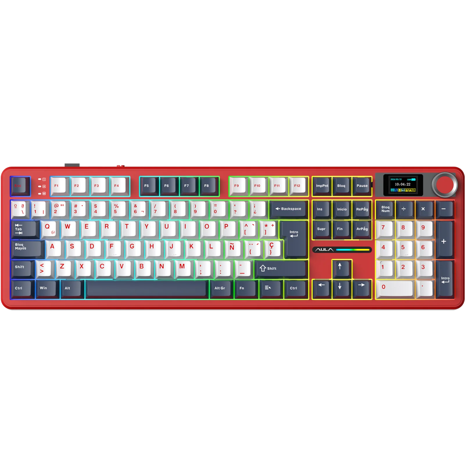 Teclado Aula F108 Pro Dark Blue White Red Mecánico Wireless Full RGB Switch Rain Drop
