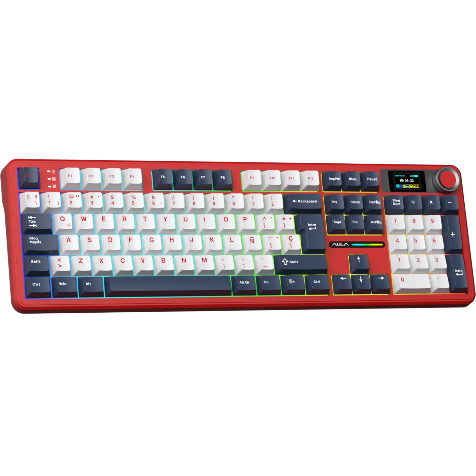 TECLADO AULA F108 PRO DARK BLUE WHITE RED MECÁNICO WIRELESS FULL RGB SWITCH RAIN DROP