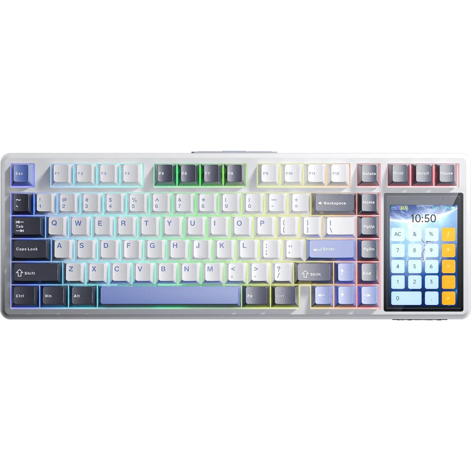 Teclado Aula L99 Dark Grey White Blue LCD Wireless 98% RGB Switch Rain Drop