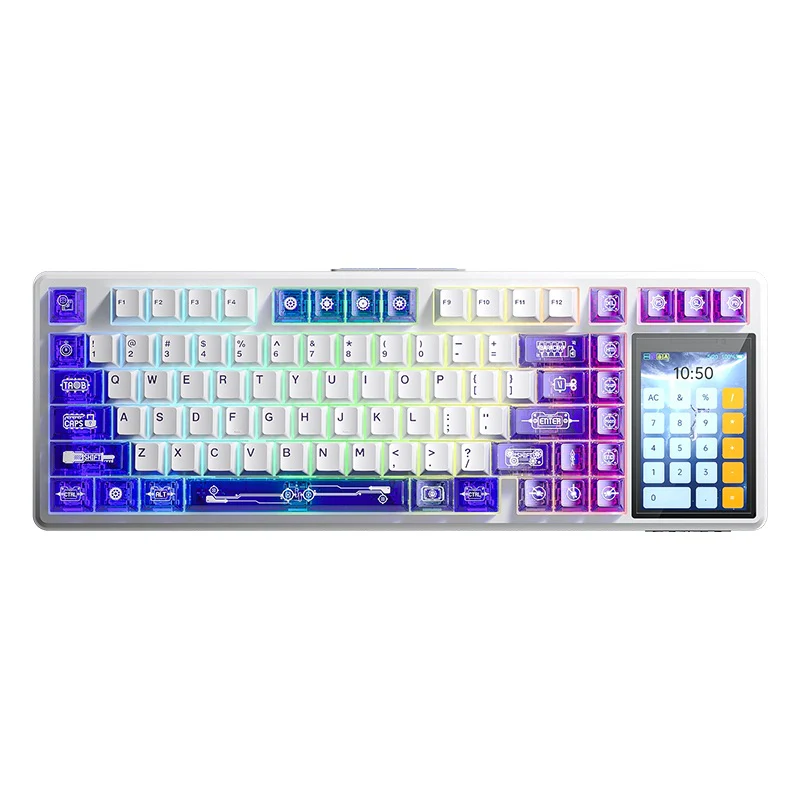 Teclado Aula L99 Semi Transparente Purple White LCD Wireless 98% RGB