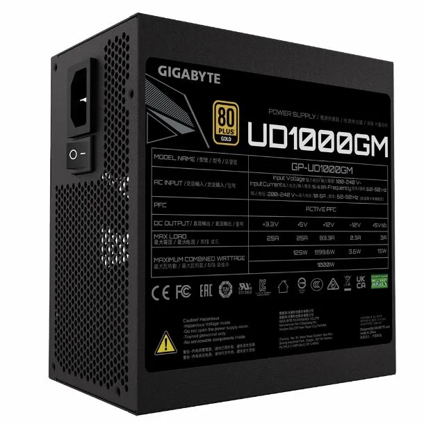Fuente Gigabyte UD1000GM PG5 V2 1000W 80 Plus Gold ATX 3.1 PCIe 5.1 Full Modular