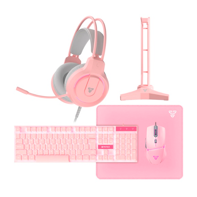 KIT GAMER 5 EN 1 FANTECH P51 PINK TECLADO. MOUSE. PAD. AURICULAR Y SOPORTE INGLÉS