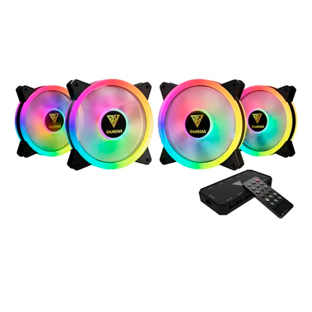 SPRING SALE COOLER FAN KIT 4 COOLERS GAMDIAS AEOLUS M2-1204R BLACK ARGB (4X120MM + CONTROLADORA + REMOTO)