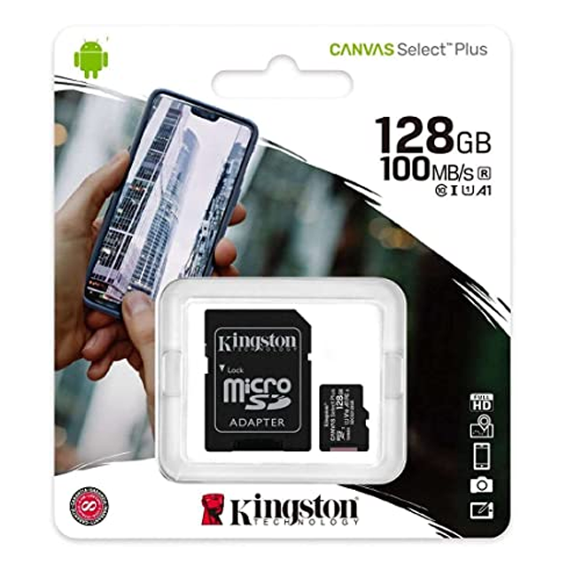 MICRO SD KINGSTON 128GB CANVAS PLUS 100MB/S CLASE 10