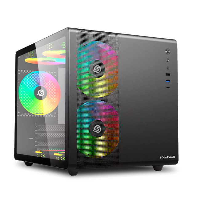 GABINETE SOLARMAX CM-B300 BLACK TEMPLADO CUBO 3X12CM RGB