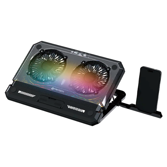 SOPORTE BASE REFRIGERANTE NOTEBOOK FANTECH NC21 RGB USB A C NEGRO + SOPORTE CELULAR