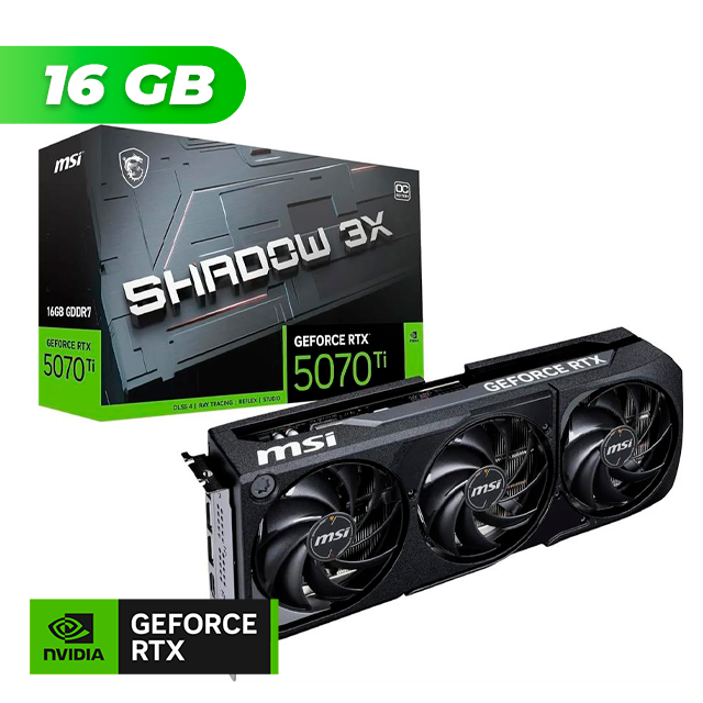PLACA DE VIDEO MSI NVIDIA GEFORCE RTX 5070 TI SHADOW 3X OC 16GB GDDR7 + CONTROL RESONANT BUNDLE