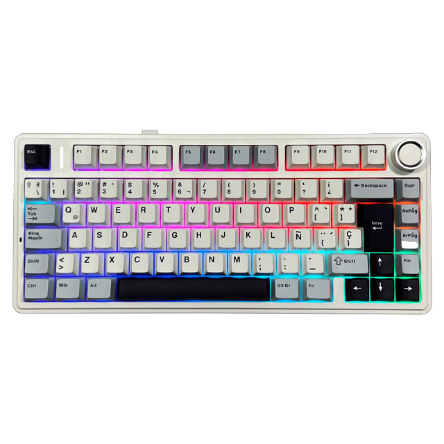 TECLADO AULA F75 WIRELESS BLUE WHITE PURPLE MECÁNICO 75% RAINBOW RGB SWITCH REAPER ESPAÑOL