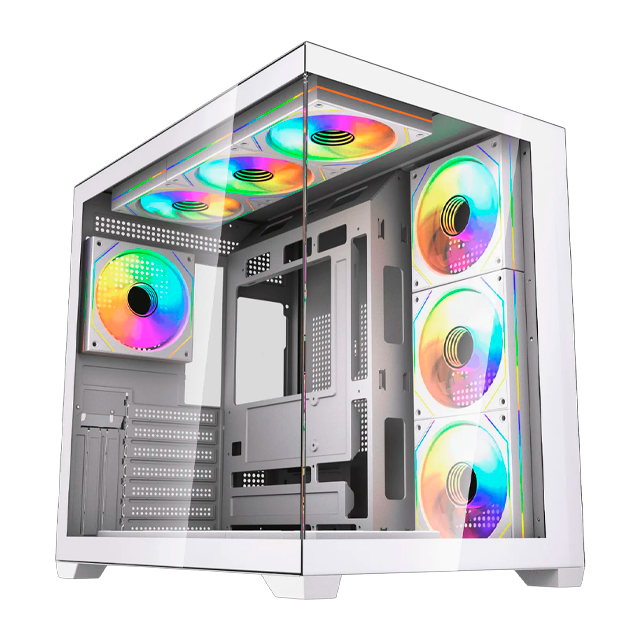 GABINETE FANTECH LUMINA X CG85X WHITE TEMPLADO PANORAMIC 6X120MM ARGB