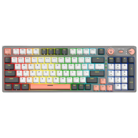 Teclado Fantech Atom PRO96 MK914 RGB Saturn Grey Wireless Bluetooth Mecánico 96% Switch Blue Inglés