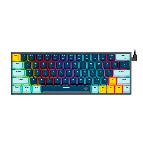 Teclado Fantech Atom63 MK874V2 RGB Mizu Navy Blue Mecánico Mini 60% Switch Taro Inglés
