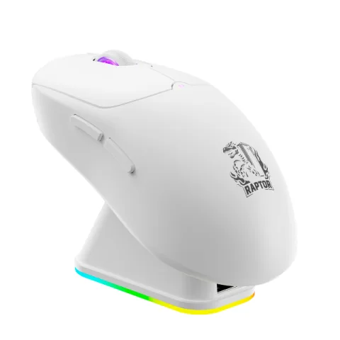 Mouse Gamer Raptor Storm Grip Wireless 4 botones 24000dpi c/base cargadora White (2999)