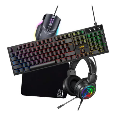 Combo Raptor Teclado Membrana 104 teclas + Mouse RGB 7200dpi + Mouse Pad S + Auricular 3.5