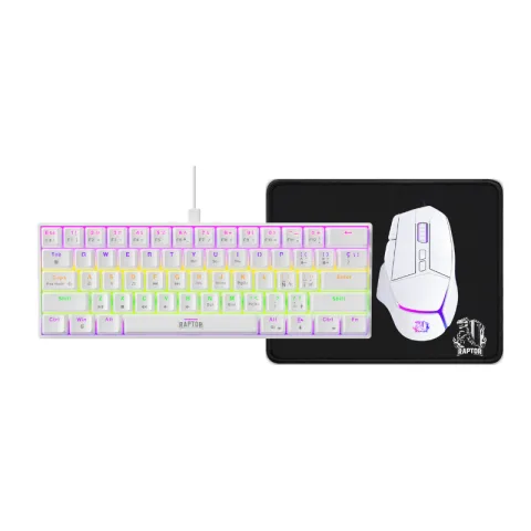 Combo Raptor Teclado Mecánico 68 teclas White + Mouse RGB 8000dpi White + Mouse Pad S
