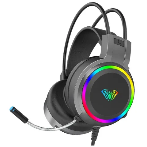 Auricular Aula S608 Black 3.5mm + USB RGB 